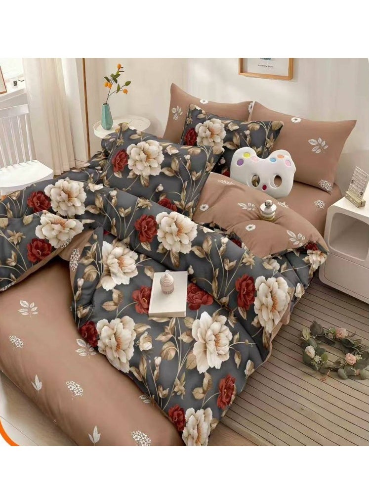 طقم مفروشات فاخر بحجم كينج مكون من 6 قطع - تصميم بسيط، غطاء لحاف 220×240 سم مع شرشف مطاطي و4 أغطية وسائد