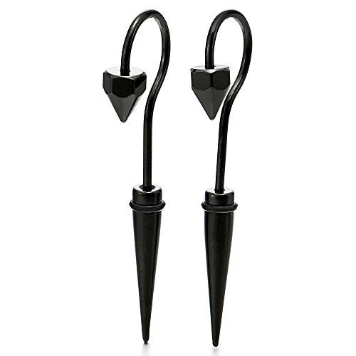 COOLSTEELANDBEYOND Mens Women Long Dangle Black Horn Claw Stud Earrings Stainless Steel, Screw Back, 2pcs - Image 5
