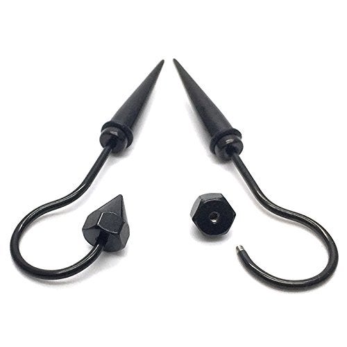 COOLSTEELANDBEYOND Mens Women Long Dangle Black Horn Claw Stud Earrings Stainless Steel, Screw Back, 2pcs - Image 3