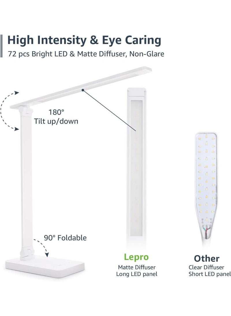 Lepro Desk Lamp, LED Desk Lamp with Power Adapter, 9.2W 800lm, Dimmable Desk Lamps Office, 5 Brightness Levels x 5 Colour Modes, Touch Control Daylight Lamp for Office, Study, Bedroom, Nails, Reading - Image 2