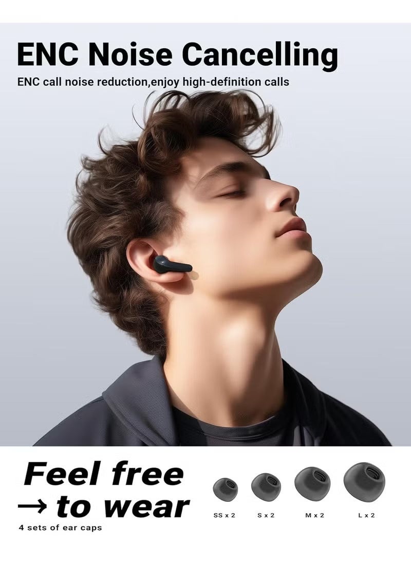 ACEFAST Wireless Bluetooth Earbuds T9,ENC Noise Cancelling Wireless Earbuds, 30H Deep Bass, Crystal LED Display,  Night Light - Black - Image 2