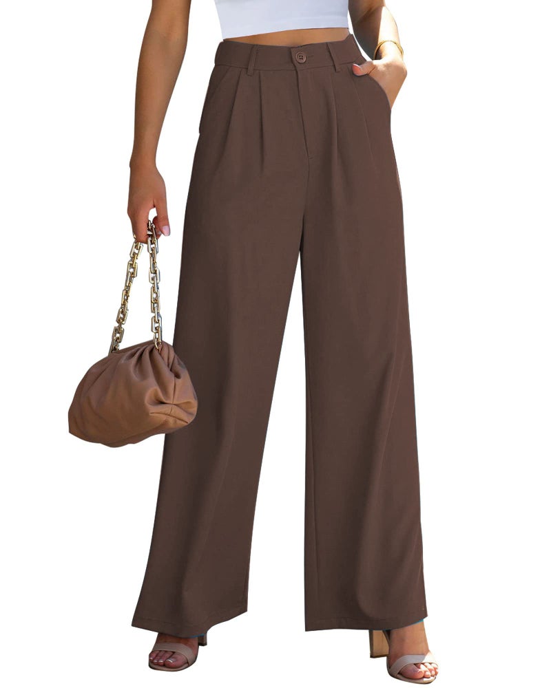 GRAPENT Women's Wide Leg Dress Pants - Brown Slacks for Women, Size X-Large/16-18, Old Money Outfits - Image 1