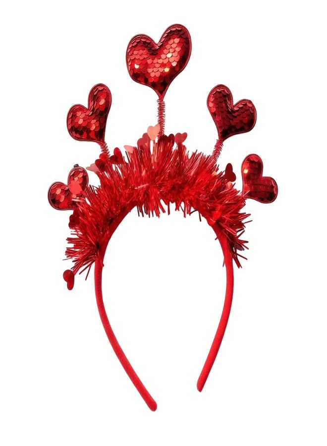 SARATA Valentines Day Heart Headband Red Sequins Hair Band, Glitter Love Hearts Hair Accessories for Women, Birthday New Year Wedding Party Costumes Headdress Decoration Sparkly Hair Hoop - Image 1