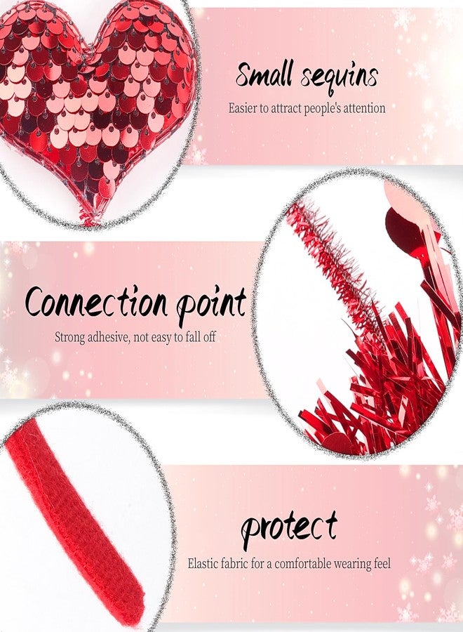 SARATA Valentines Day Heart Headband Red Sequins Hair Band, Glitter Love Hearts Hair Accessories for Women, Birthday New Year Wedding Party Costumes Headdress Decoration Sparkly Hair Hoop - Image 4