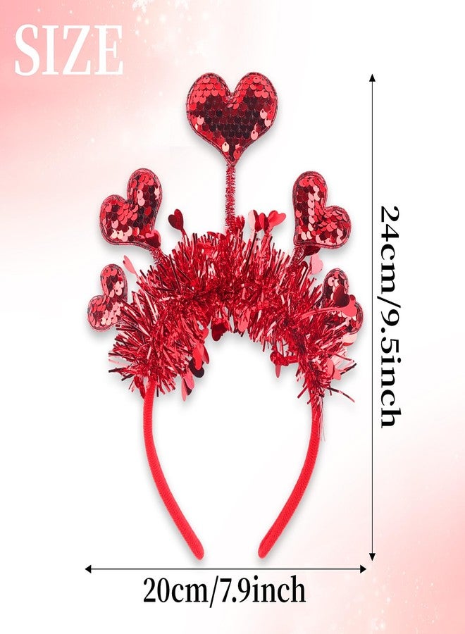 SARATA Valentines Day Heart Headband Red Sequins Hair Band, Glitter Love Hearts Hair Accessories for Women, Birthday New Year Wedding Party Costumes Headdress Decoration Sparkly Hair Hoop - Image 5