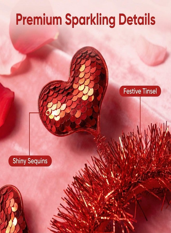SARATA Valentines Day Heart Headband Red Sequins Hair Band, Glitter Love Hearts Hair Accessories for Women, Birthday New Year Wedding Party Costumes Headdress Decoration Sparkly Hair Hoop - Image 2