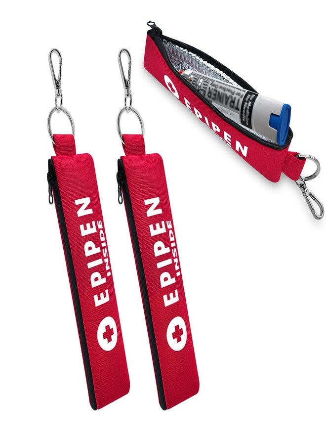 ICIMBI 2-Pack EpiPen Carry Case Insulated,Red Epipen Holder Bag with Carabiner-for 1 EpiPen Asthma Allergy Medication,Sports Outdoors Travel Epipen Case for Walking or Running - Image 1