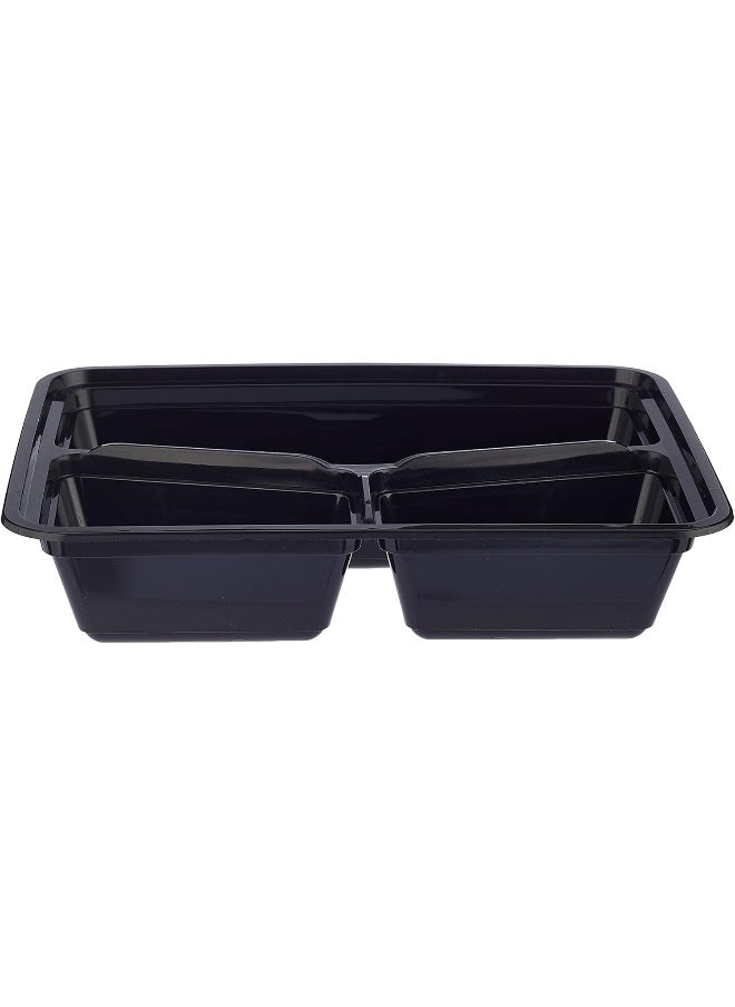 Hotpack - Hotpack Disposable Bento, Food Storage, Microwavable Meal Prep Container, Black Base Rectangular Container 3-Compartment with Clear Lid, 50 Pieces - Image 1