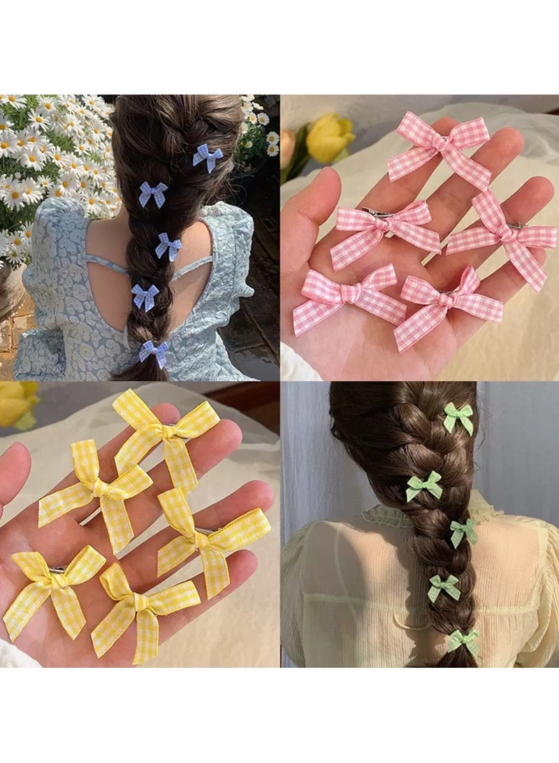 5 قطعة من مقاطع الشعر الصغيرة بالعقدات القوسية باللون الأزرق الزهري بالنمط الشطرنجي الرتقي – إكسسوار شعري شطرنجي قديم للنساء والفتيات - Image 5