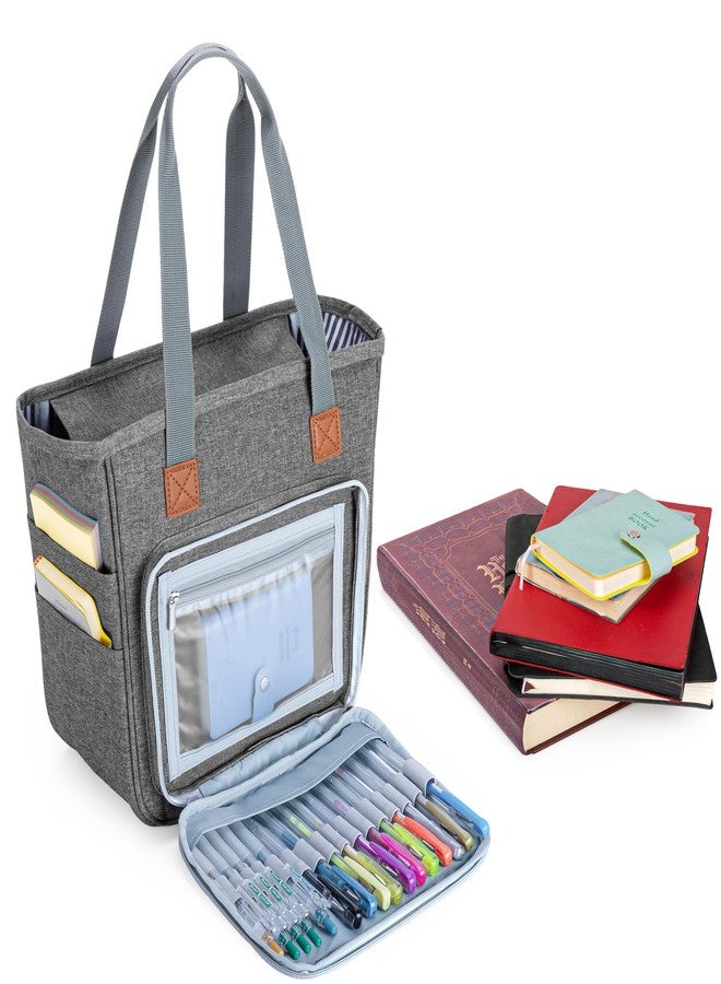 LUXJA Bible Case Tote for Women, Bible Bag with Multiple Pockets for Bible Study Items, Gray - Image 1