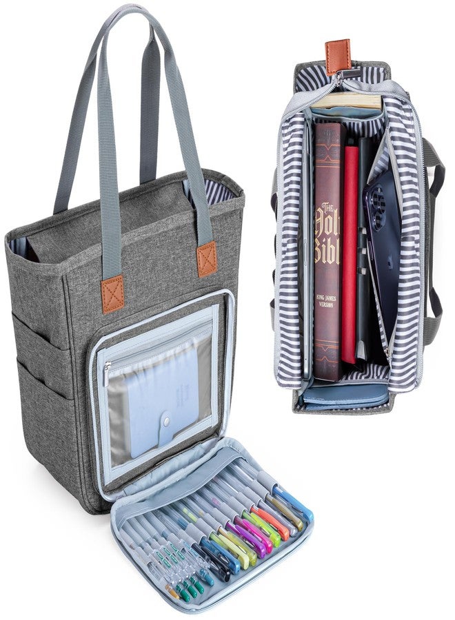 LUXJA Bible Case Tote for Women, Bible Bag with Multiple Pockets for Bible Study Items, Gray - Image 3