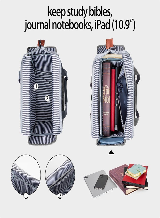 LUXJA Bible Case Tote for Women, Bible Bag with Multiple Pockets for Bible Study Items, Gray - Image 5
