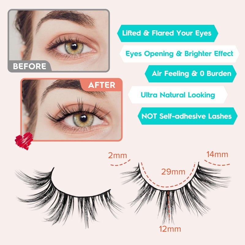Siligli Manga Lashes Wispy False Eyelashes Natural Look 14mm Cat Eyelashes Anime Lashes 0.1mm Thin Band Manhua Lash Strips 3D Volume Strip Lash Pack C Curl Eyelash 7 Pair Siligli - Image 3