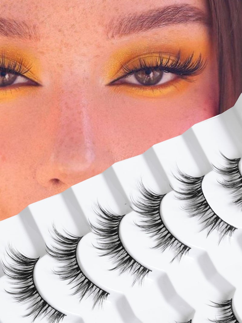 Siligli Manga Lashes Wispy False Eyelashes Natural Look 14mm Cat Eyelashes Anime Lashes 0.1mm Thin Band Manhua Lash Strips 3D Volume Strip Lash Pack C Curl Eyelash 7 Pair Siligli - Image 1
