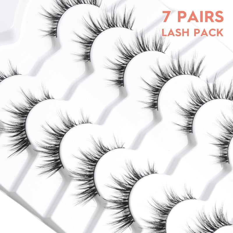 Siligli Manga Lashes Wispy False Eyelashes Natural Look 14mm Cat Eyelashes Anime Lashes 0.1mm Thin Band Manhua Lash Strips 3D Volume Strip Lash Pack C Curl Eyelash 7 Pair Siligli - Image 4