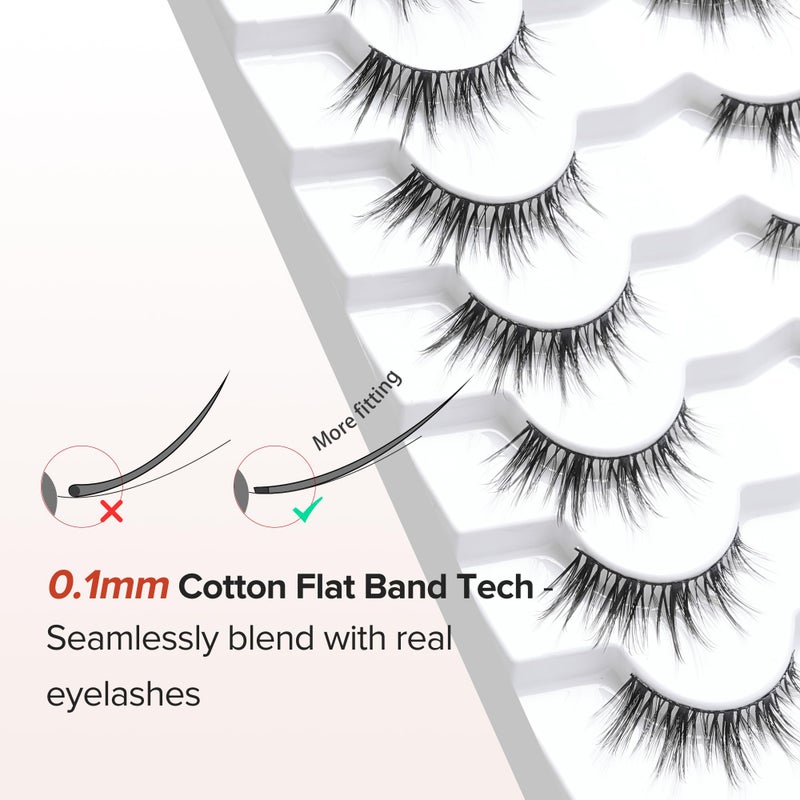 Siligli Manga Lashes Wispy False Eyelashes Natural Look 14mm Cat Eyelashes Anime Lashes 0.1mm Thin Band Manhua Lash Strips 3D Volume Strip Lash Pack C Curl Eyelash 7 Pair Siligli - Image 2
