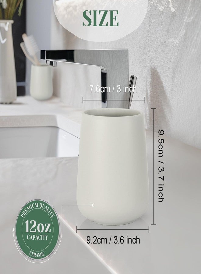 INGOFIN 12 oz Ceramic Toothbrush Holder, Toothpaste Holder and Cup for Bathroom Vanity and Countertop, Organizer for Cosmetic, Makeup, Office Pencils, for Hotel and Apartment, Light Grey - Image 2