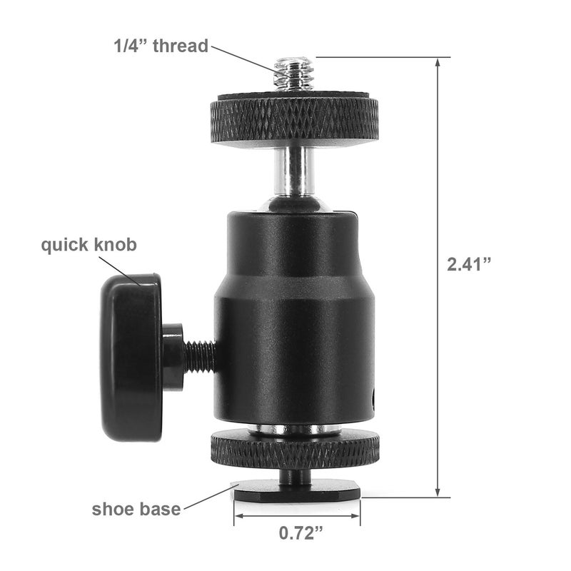 Anwenk 1/4" Hot Shoe Adapter Mount Camera Ball Head Hot Shoe Mount with 1/4" Tripod Screw Head for Lightweight Light LCD Monitors Flash Photography Studio Action Camera - Image 4