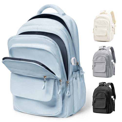 WEPOET Lightweight Black College Backpack for Women Men Cute School Bag for Teens Girls Boys Simple Middle School Bookbag Waterproof Casual Daypacks for StudentsBlue - Image 1