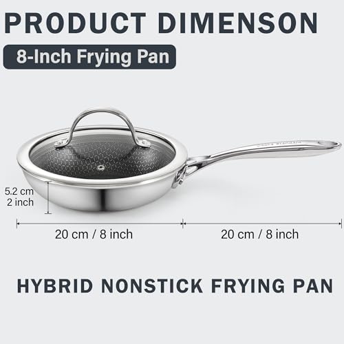 Cooks Standard Hybrid Nonstick Frying Pan, 8-Inch Skillet, Multi-Ply Clad Stainless Steel Fry Pan with Tempered Glass Lids, Oven Safe, Compatible with All Stovetops - Image 2