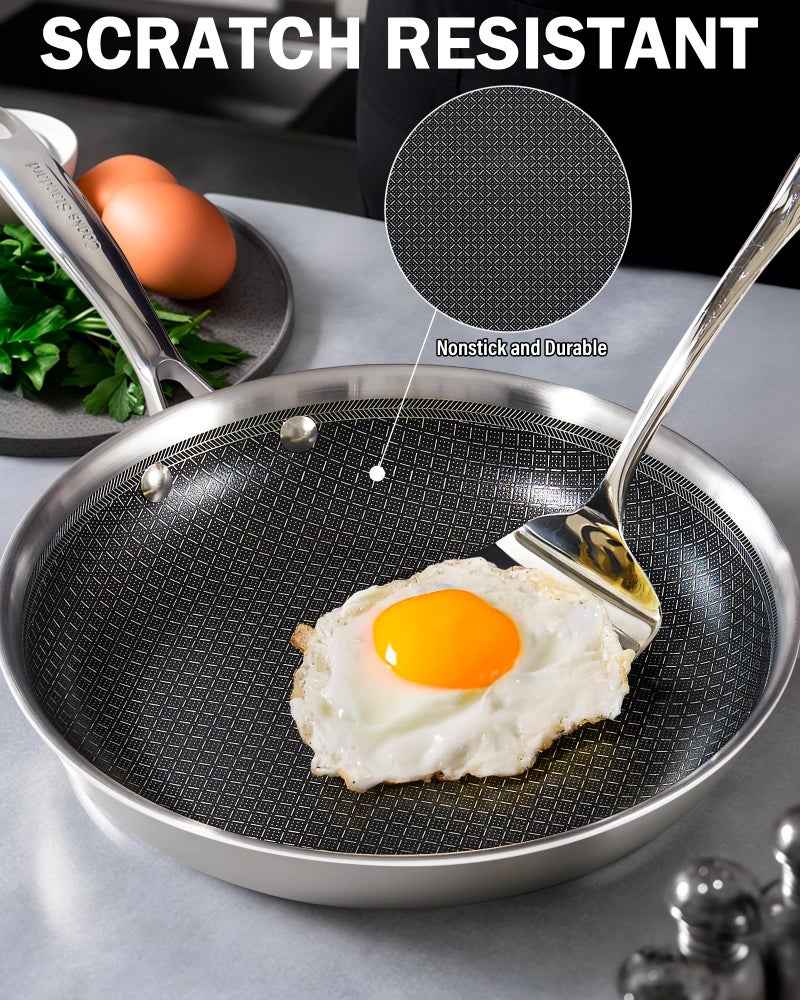 Cooks Standard Hybrid Nonstick Frying Pan, 8-Inch Skillet, Multi-Ply Clad Stainless Steel Fry Pan with Tempered Glass Lids, Oven Safe, Compatible with All Stovetops - Image 4