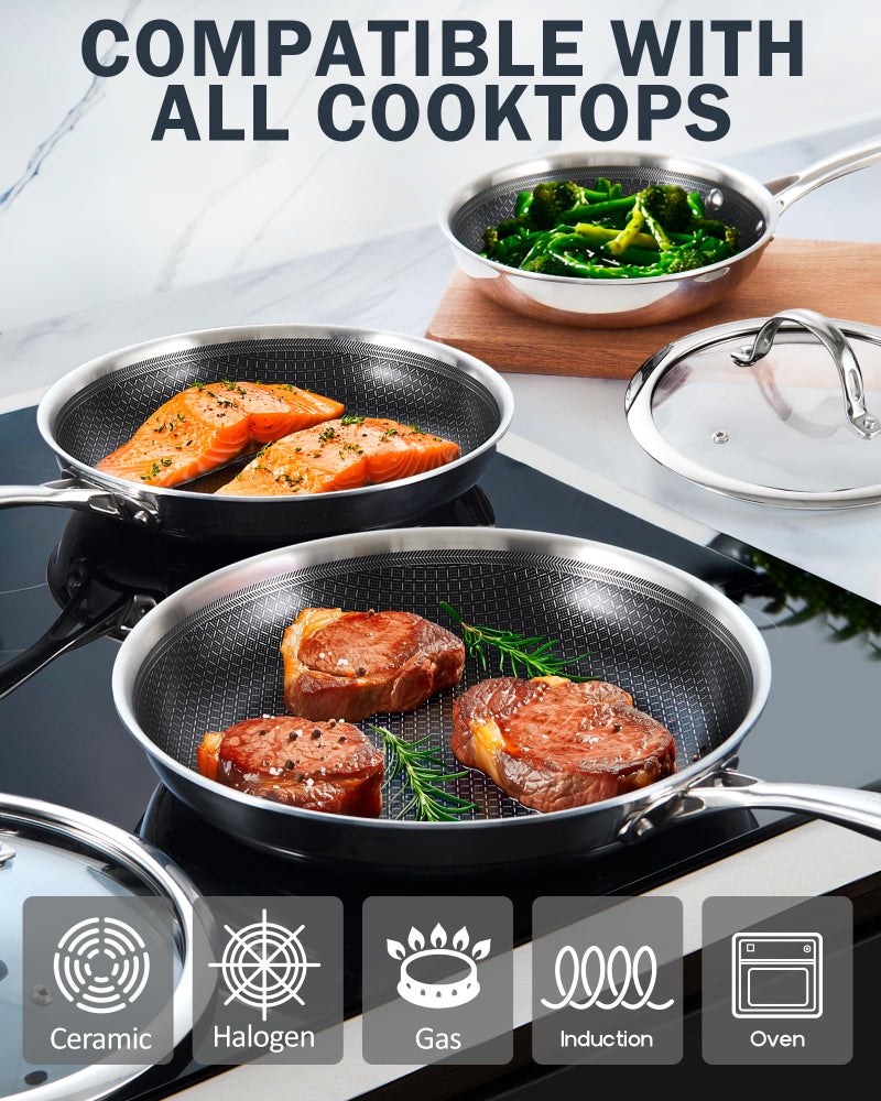Cooks Standard Hybrid Nonstick Frying Pan, 8-Inch Skillet, Multi-Ply Clad Stainless Steel Fry Pan with Tempered Glass Lids, Oven Safe, Compatible with All Stovetops - Image 5