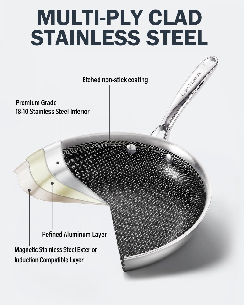 Cooks Standard Hybrid Nonstick Frying Pan, 8-Inch Skillet, Multi-Ply Clad Stainless Steel Fry Pan with Tempered Glass Lids, Oven Safe, Compatible with All Stovetops - Image 3