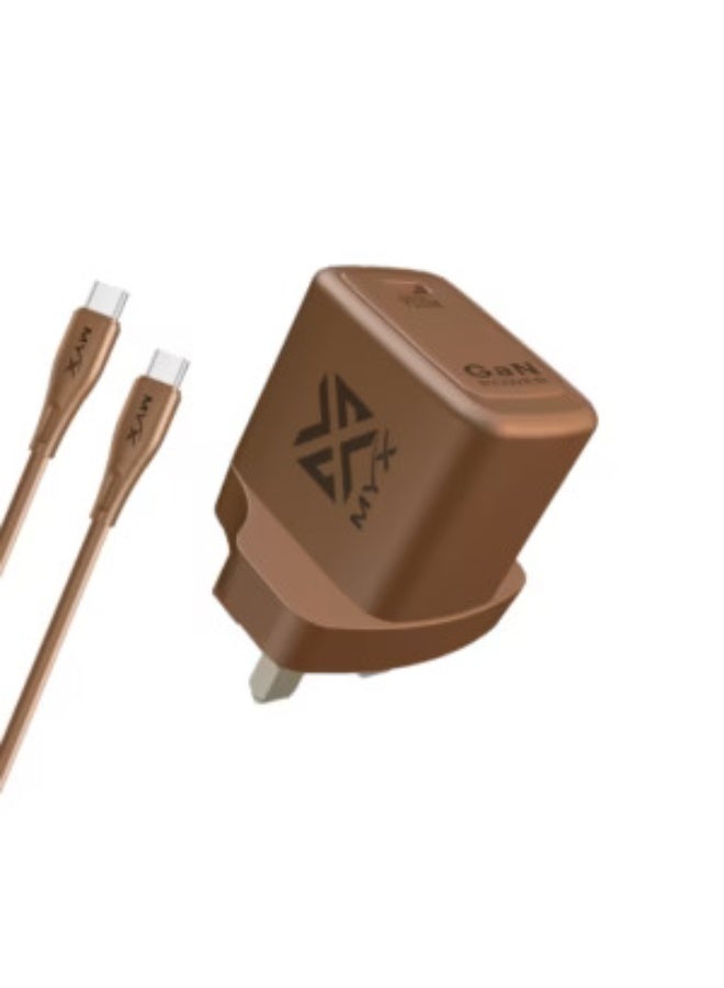 MYX QuickVolt 20W GAN Power Fast Charging Travel Charger With USB-C TO USB-C Cable- Gold Edition - Image 1