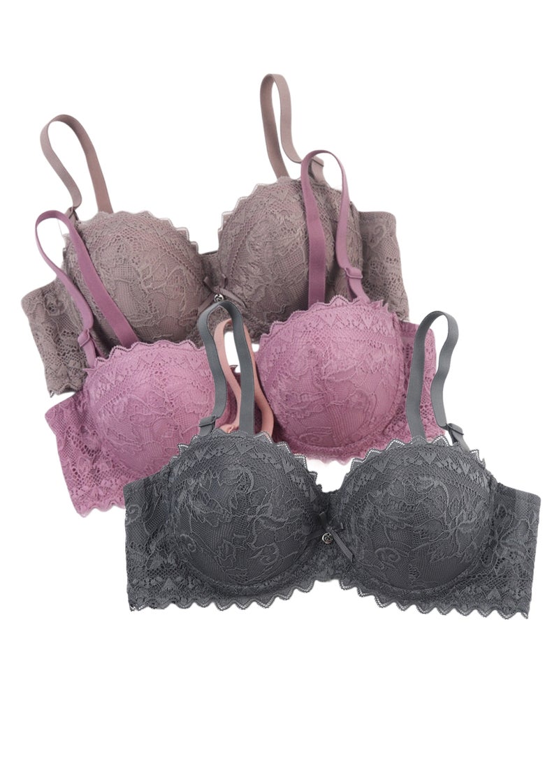 Generic 3 Pieces Women Bra Underwire Ladies Pushup Bra Women Daily Bra Everyday Bra  - Image 1