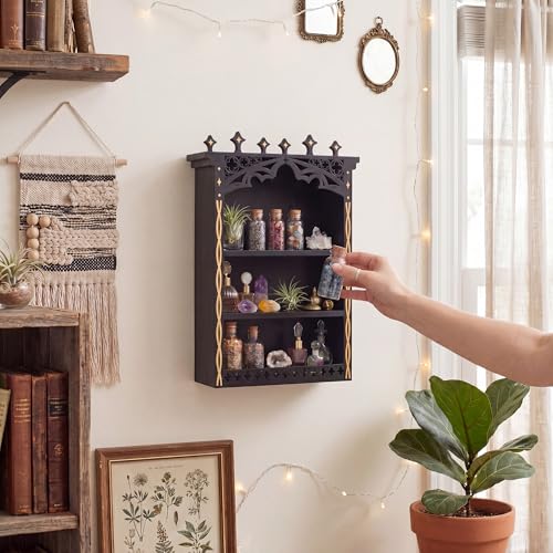 FNYDOX Gothic Wall Shelf Crystal Display Shelf Wall Mount Shelf Cottagecore Vintage Decor Wooden Wall Shelf for Bedroom Living Room Knick Knack Shelf for Perfume Essential Oils Wall Art Gift - Image 3