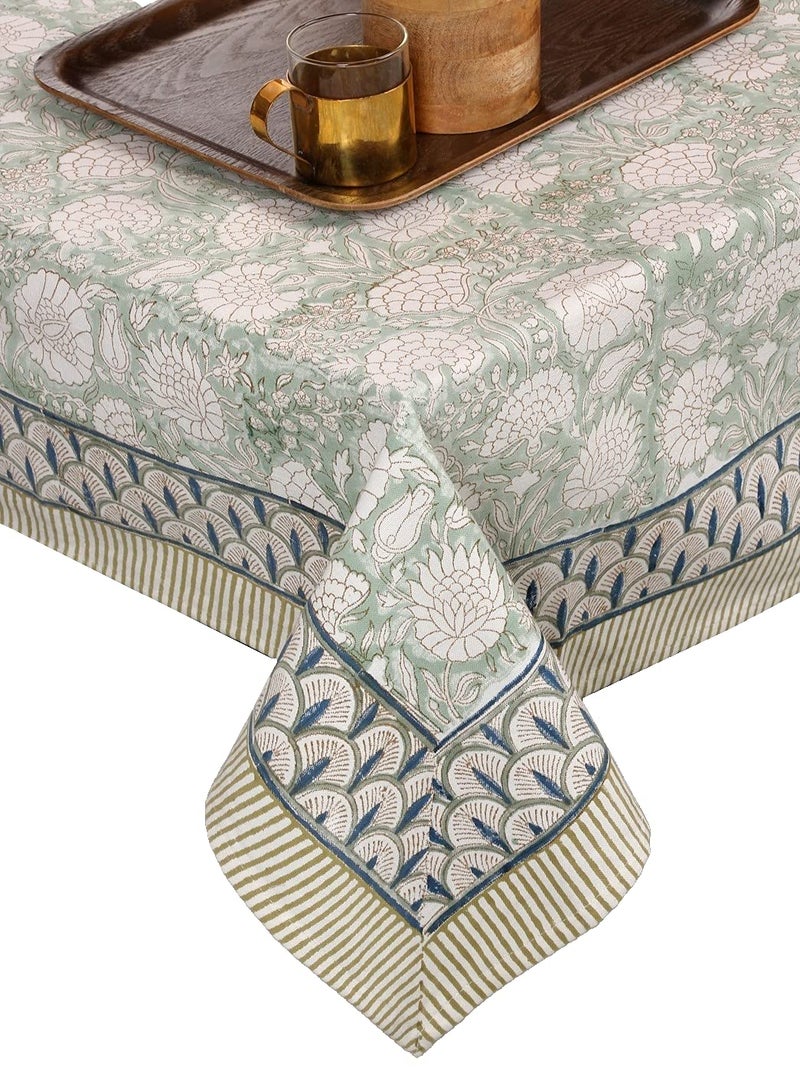 ATOSII Jade 100 Cotton Boho Square Summer Tablecloth Block Print Floral Table Cloth Linen for Dining Parties Weddings Outdoors Table Decor I 60 X 60 Inches I 4 Seater I