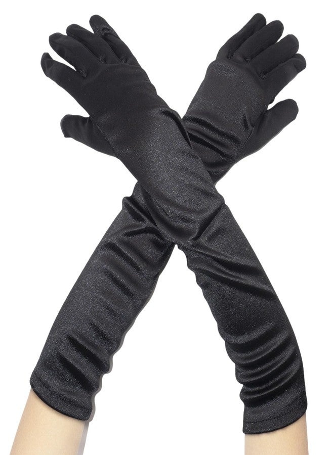 Fepdiu Little Girls Princess Glove Kid Glove Toddler Dress Up Gloves 15" Elbow Long Girls Satin Gloves for Halloween Costume Party Birthday Princess Cosplay (black) - Image 2