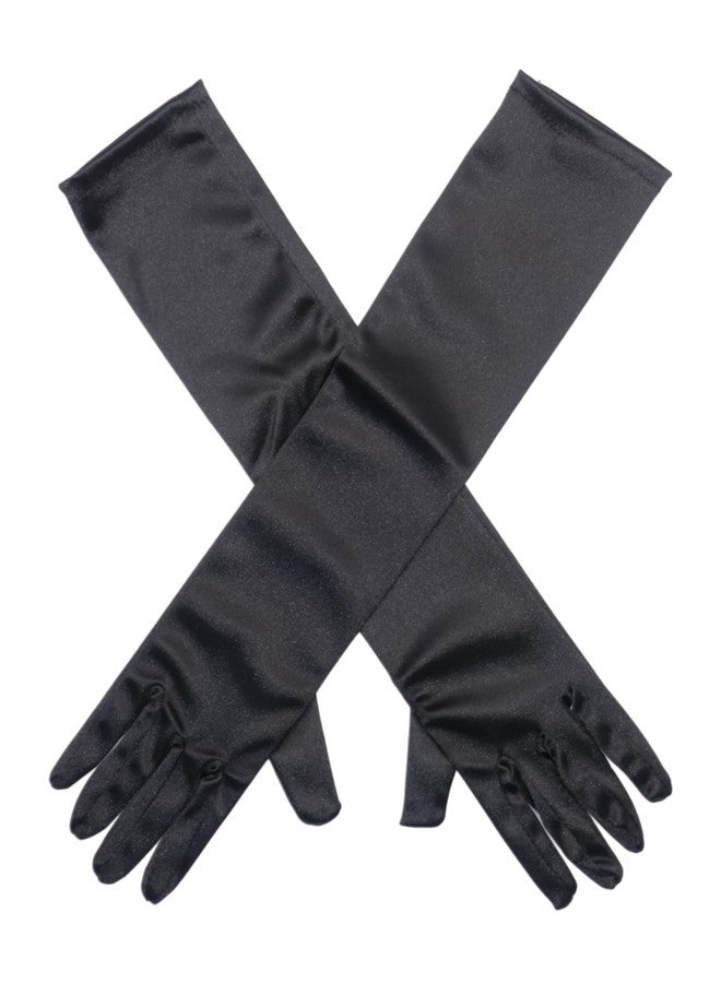 Fepdiu Little Girls Princess Glove Kid Glove Toddler Dress Up Gloves 15" Elbow Long Girls Satin Gloves for Halloween Costume Party Birthday Princess Cosplay (black) - Image 3