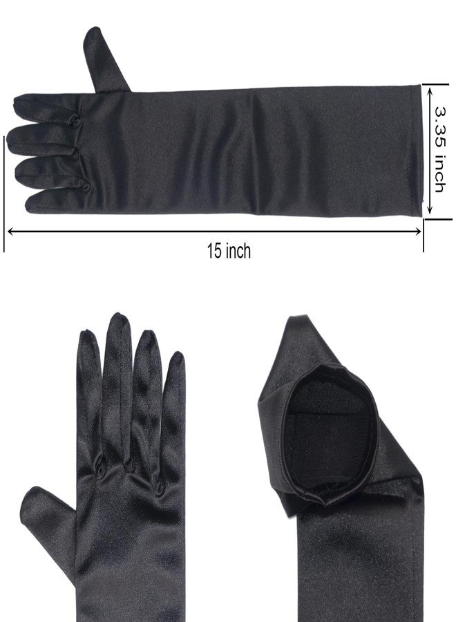 Fepdiu Little Girls Princess Glove Kid Glove Toddler Dress Up Gloves 15" Elbow Long Girls Satin Gloves for Halloween Costume Party Birthday Princess Cosplay (black) - Image 4