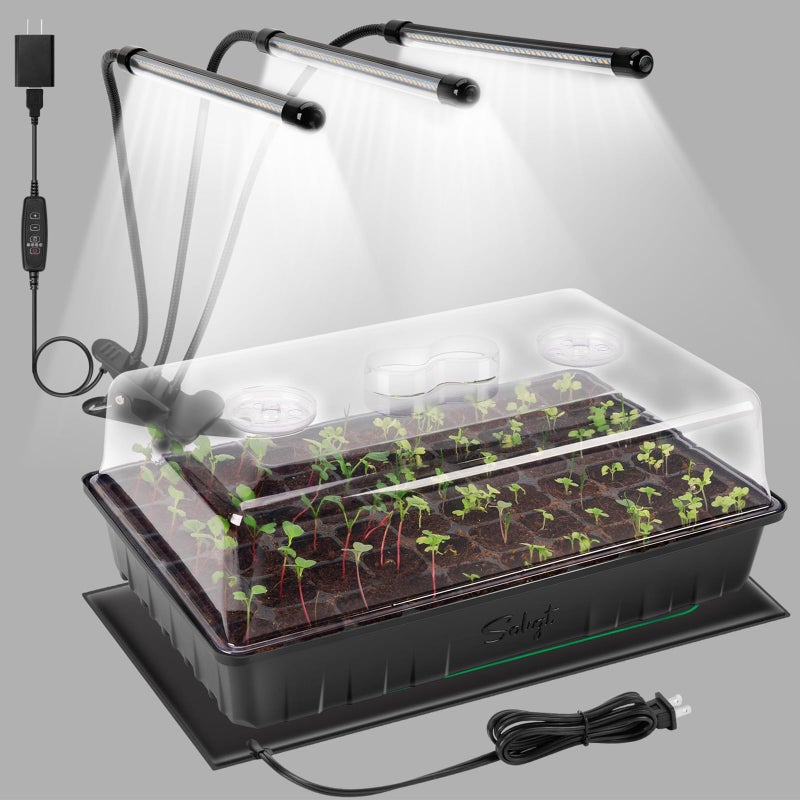 SOLIGT 60 Cell Seed Starter Kit with Grow Light and Heat Mat, Seed Starter Tray with Higher 4.3â€ Humidity Dome, Flexible Light Positioning for Seed Starting & Seedling Growth - Image 1