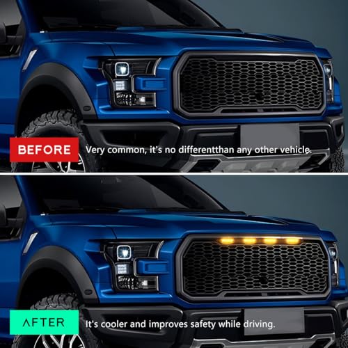 FSTURIOS 4PCS Car LED Grille Lights, Bright Front Grill Bumper Trim Lamps with Wiring Harness, Waterproof Grille LED Lights for 2004-2019 F150 F250 F350 Raptor/2013-2018 Ram 1500 (Black+Yellow) - Image 5