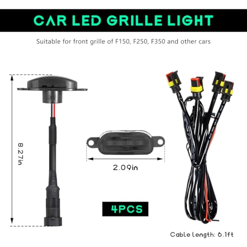 FSTURIOS 4PCS Car LED Grille Lights, Bright Front Grill Bumper Trim Lamps with Wiring Harness, Waterproof Grille LED Lights for 2004-2019 F150 F250 F350 Raptor/2013-2018 Ram 1500 (Black+Yellow) - Image 2