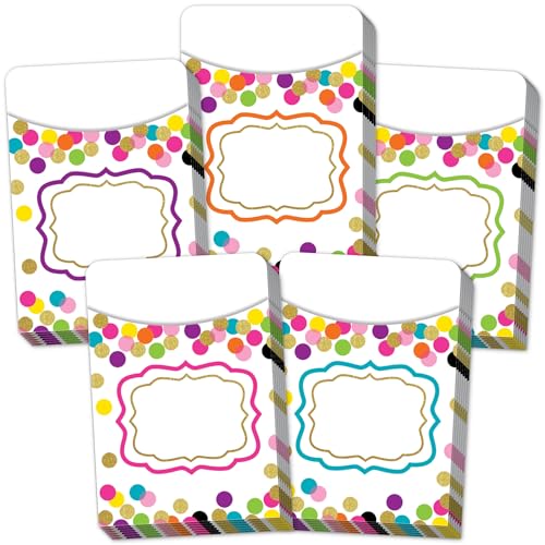 Teacher Created Resources Confetti Library Pockets, 3x 5 inch, Assorted, Multi-Pack - Image 1