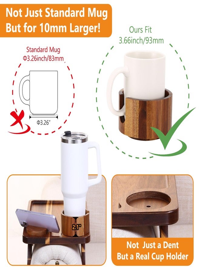 Acanacle Couch Armrest Table Acacia with 360°Rotating Phone & Cup Holders,15.4" x 9.8", 3-in-1 Couch Arm Tray Clip-On Couch Tray for Drinks & Snacks - Image 3