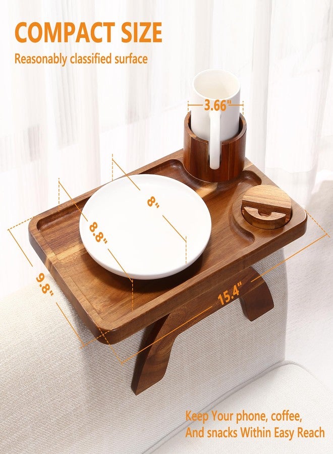 Acanacle Couch Armrest Table Acacia with 360°Rotating Phone & Cup Holders,15.4" x 9.8", 3-in-1 Couch Arm Tray Clip-On Couch Tray for Drinks & Snacks - Image 2