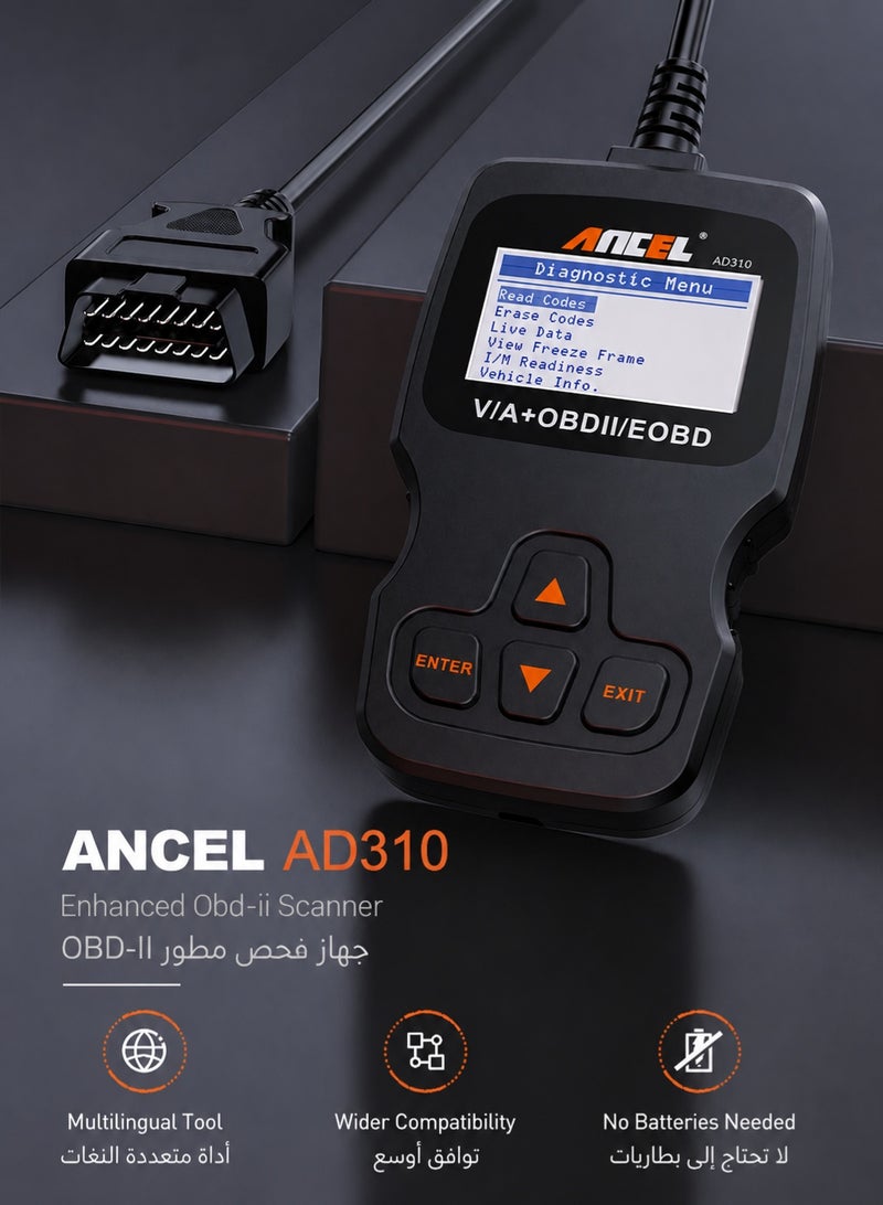 أنسيل جهاز فحص أعطال السيارات أنسل AD310 قارئ أكواد الأعطال العام OBD2 لجميع المركبات منذ عام 1996 - Image 2
