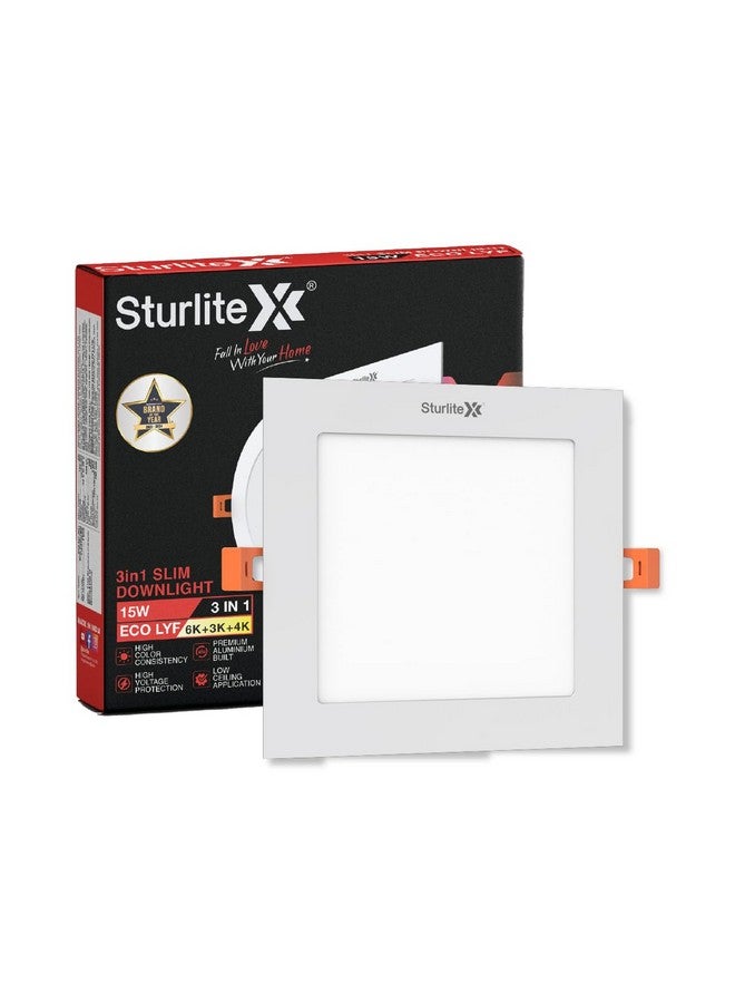 Sturlite Sturlite Eco LYF 15W (3 in1) Square LED Downlight| Warm, Neutral & Cool White Color Temperature| 1200 Lumens with CRI Tech for Various Ceiling Types and Rooms - (Pack of 1)  - Image 1