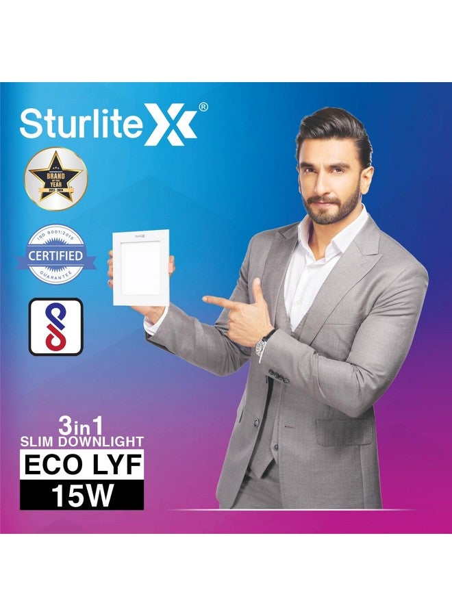 Sturlite Sturlite Eco LYF 15W (3 in1) Square LED Downlight| Warm, Neutral & Cool White Color Temperature| 1200 Lumens with CRI Tech for Various Ceiling Types and Rooms - (Pack of 1)  - Image 2