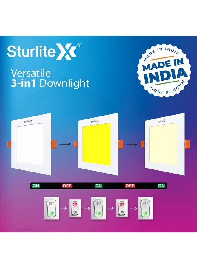 Sturlite Sturlite Eco LYF 15W (3 in1) Square LED Downlight| Warm, Neutral & Cool White Color Temperature| 1200 Lumens with CRI Tech for Various Ceiling Types and Rooms - (Pack of 1)  - Image 4
