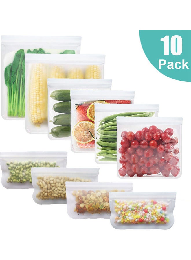 Pack Of 10 Leakproof Eco-Friendly Reusable Food Storage Bags White - Image 1