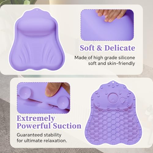 Jalopink Luxury Silicone Bath Pillow for Tub, New Cloud-Soft 4D Air-Cushion Bathtub Pillow for Head and Neck & Back Support, Strong Suction Cups, Waterproof Quick-Dry Bathtub Headrest (Purple) - Image 3