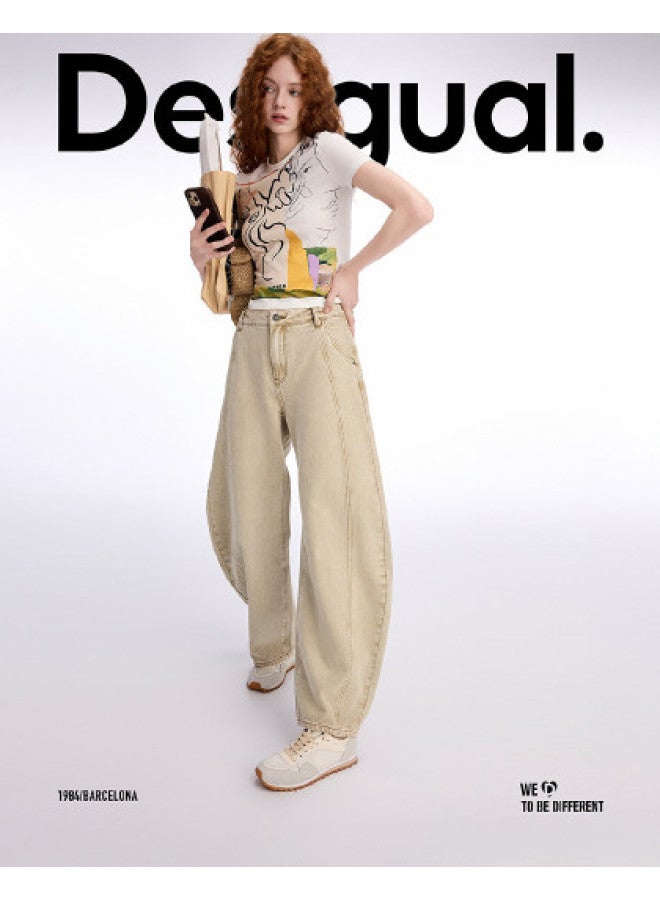 DESIGUAL spring/summer 2025 New Washed Curve Hem Jeans - Women's Wide-leg Pants - Image 1