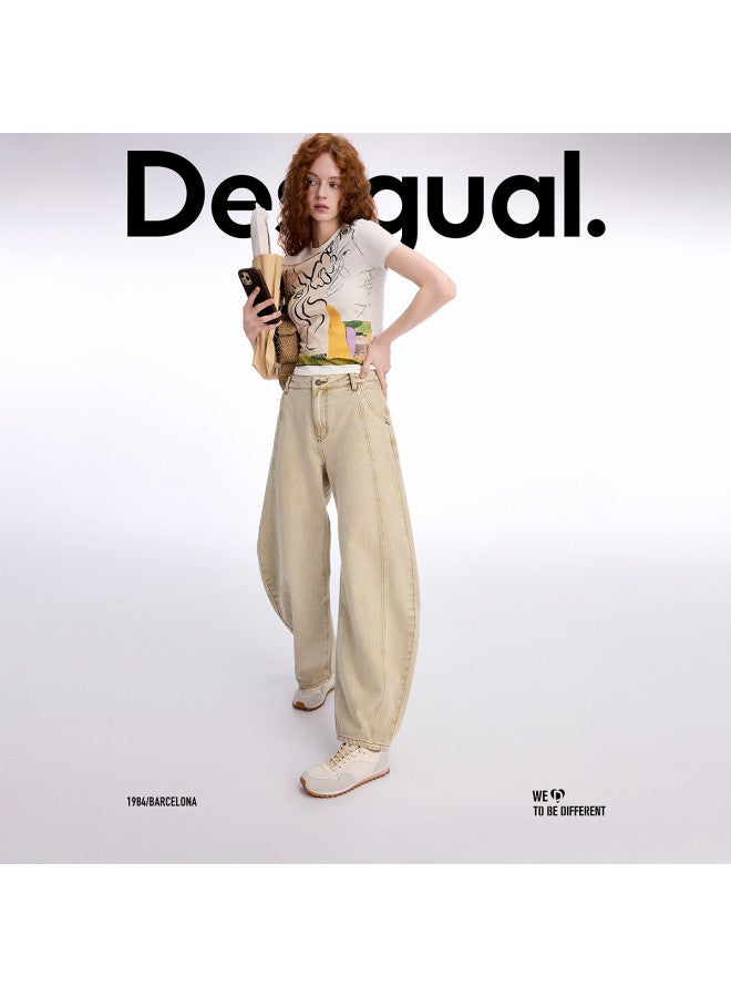 DESIGUAL spring/summer 2025 New Washed Curve Hem Jeans - Women's Wide-leg Pants - Image 2