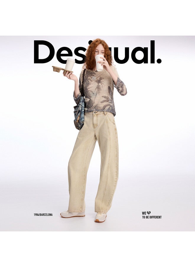 DESIGUAL spring/summer 2025 New Washed Curve Hem Jeans - Women's Wide-leg Pants - Image 3