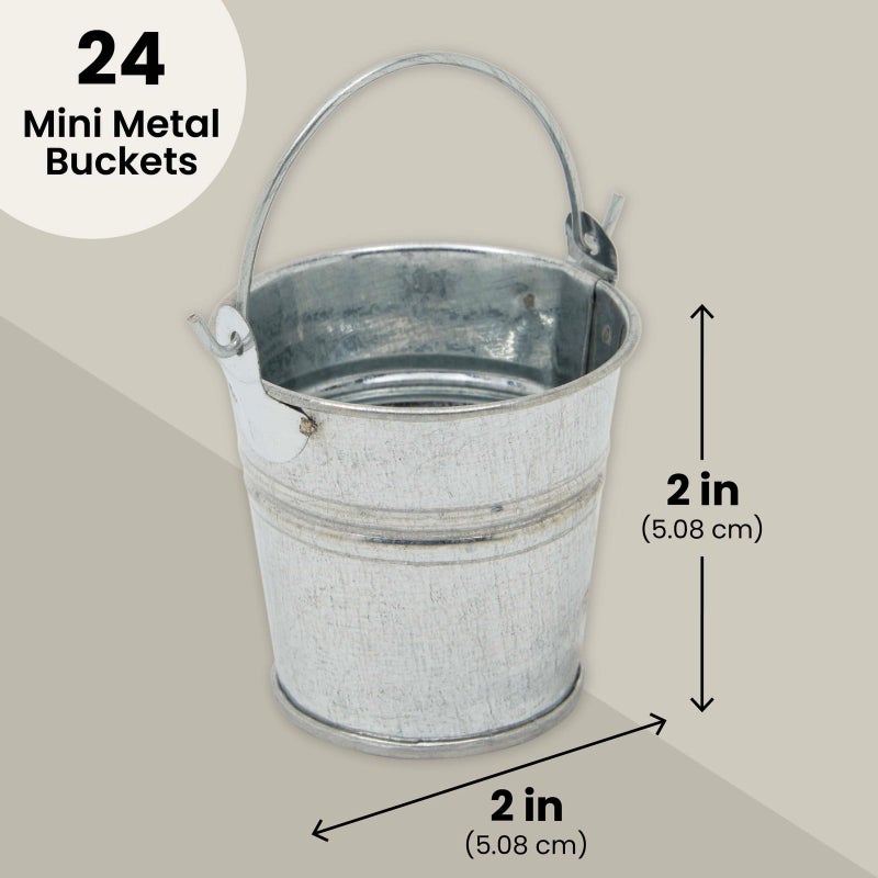 Juvale Mini Metal Buckets - 2 x 2 in, Silver, Pack of 24 - Mini Tin Buckets & Metal Tins with Handles for Party Favors, Crafts & Galvanized Decor - Image 4